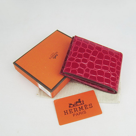 Cheap Replica Hermes Red Crocodile Veins Bi-Fold Wallet H014